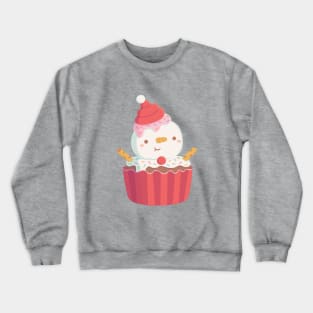 Cute Snowman with Santa Hat Cupcake Crewneck Sweatshirt